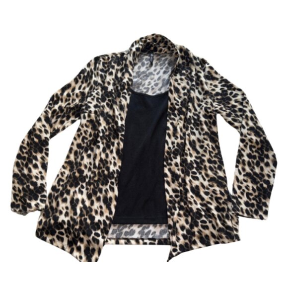 Cheetah Animal Print Women's Cardigan With Black Blouse Milano Large - Picture 1 of 10